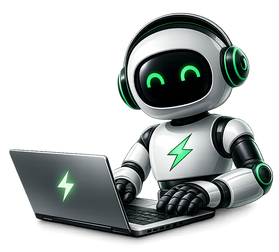 Assistente virtual do ZapFlow trabalhando no notebook